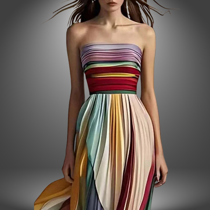 Chloe - Colorful Stripes Tube Top Maxi Dress